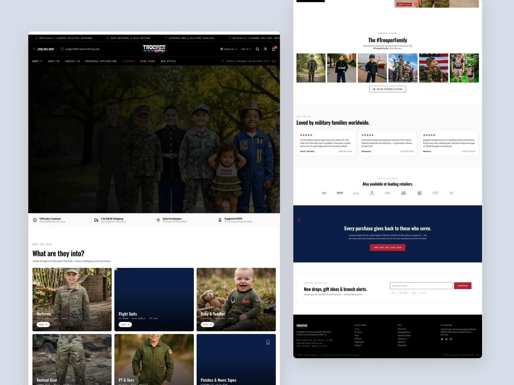 Trooper Clothing concept redesign: Homepage, two tall columns