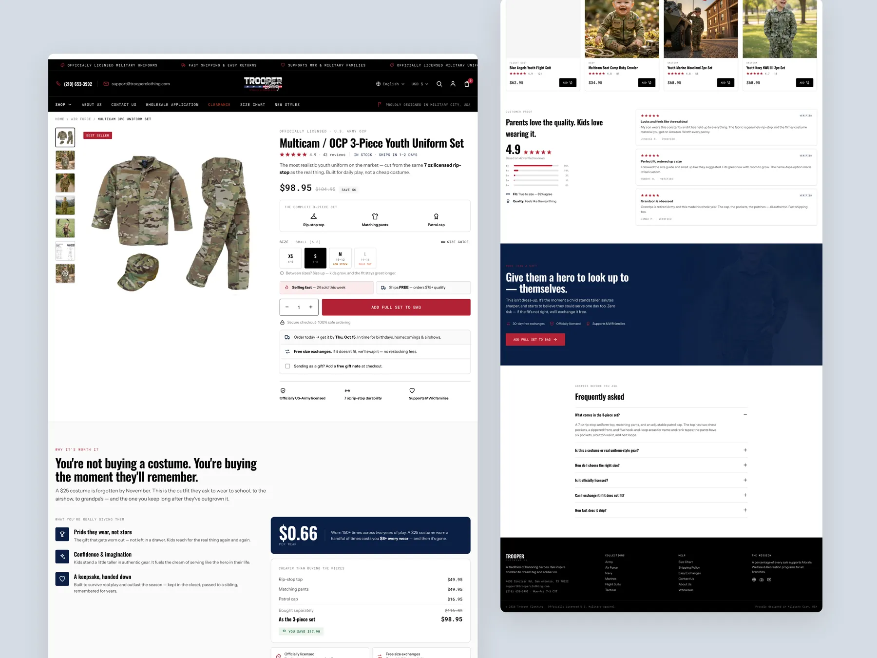 Trooper Clothing concept redesign: Product page, two tall columns