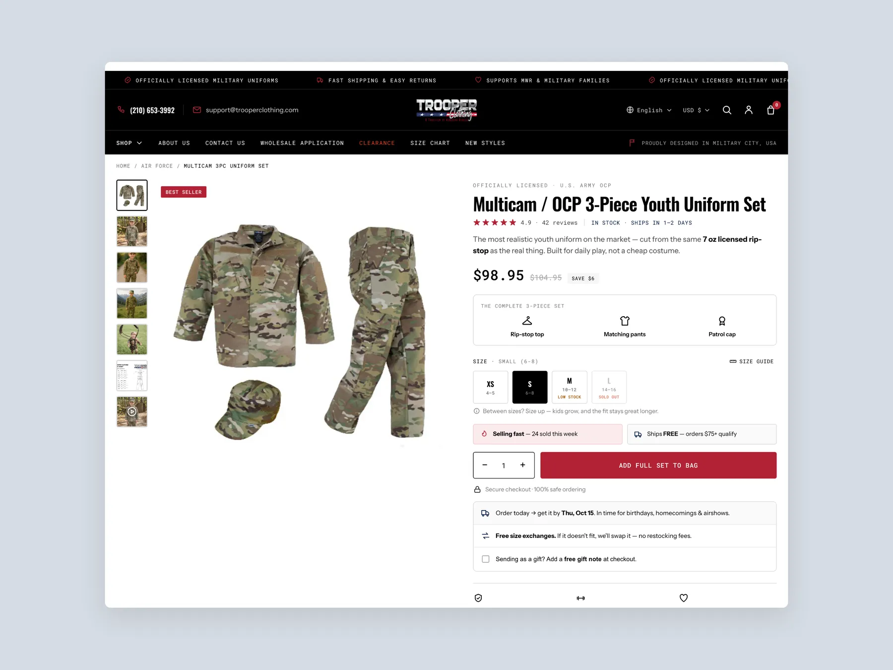 Trooper Clothing concept redesign: Product page first screen: header and buy box