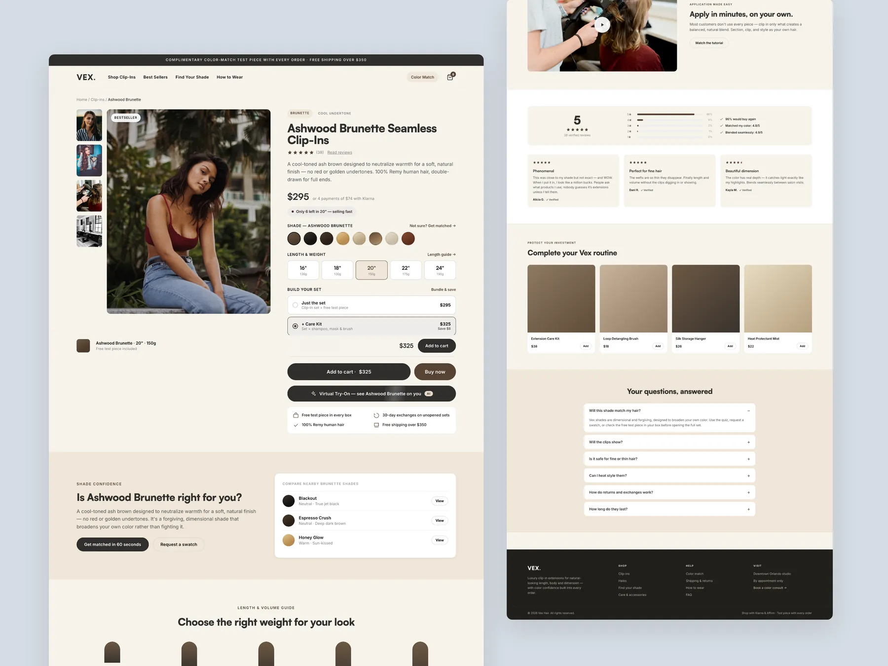 VEXHair concept redesign: Product page, two tall columns