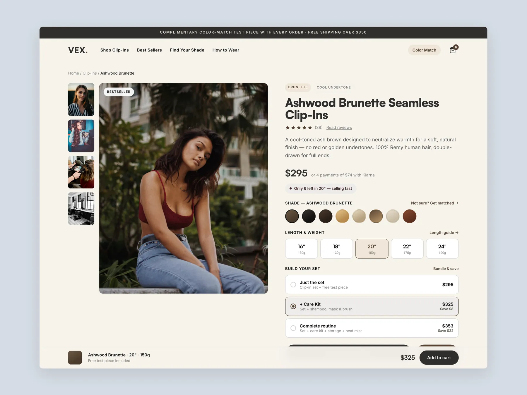VEXHair concept redesign: Product page first screen: header and buy box