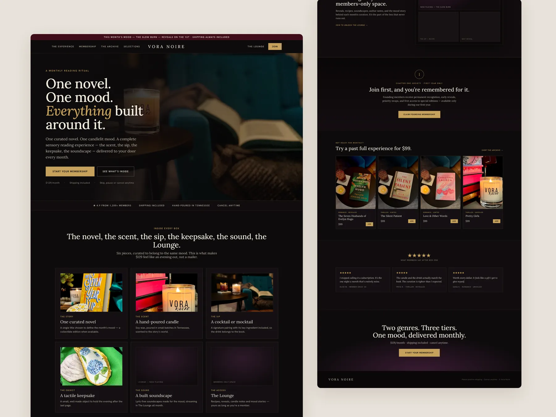 Vora Noir concept redesign: Homepage, two tall columns