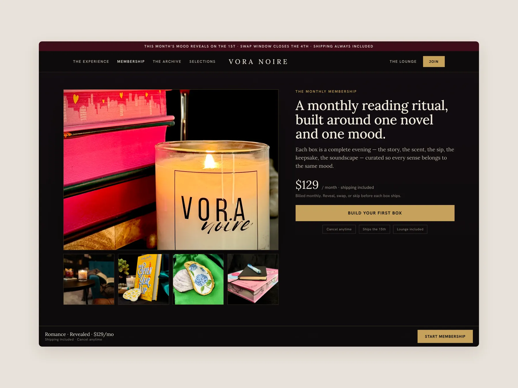 Vora Noir concept redesign: Membership page first screen: header and buy box