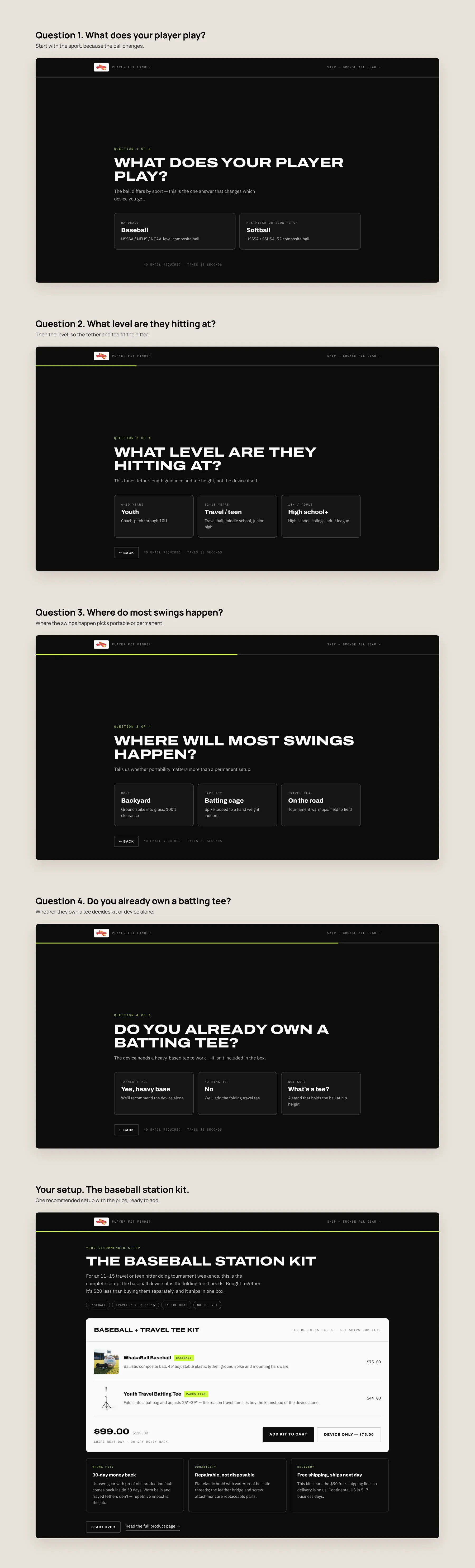 WhakaSports concept redesign: Player fit finder, step by step