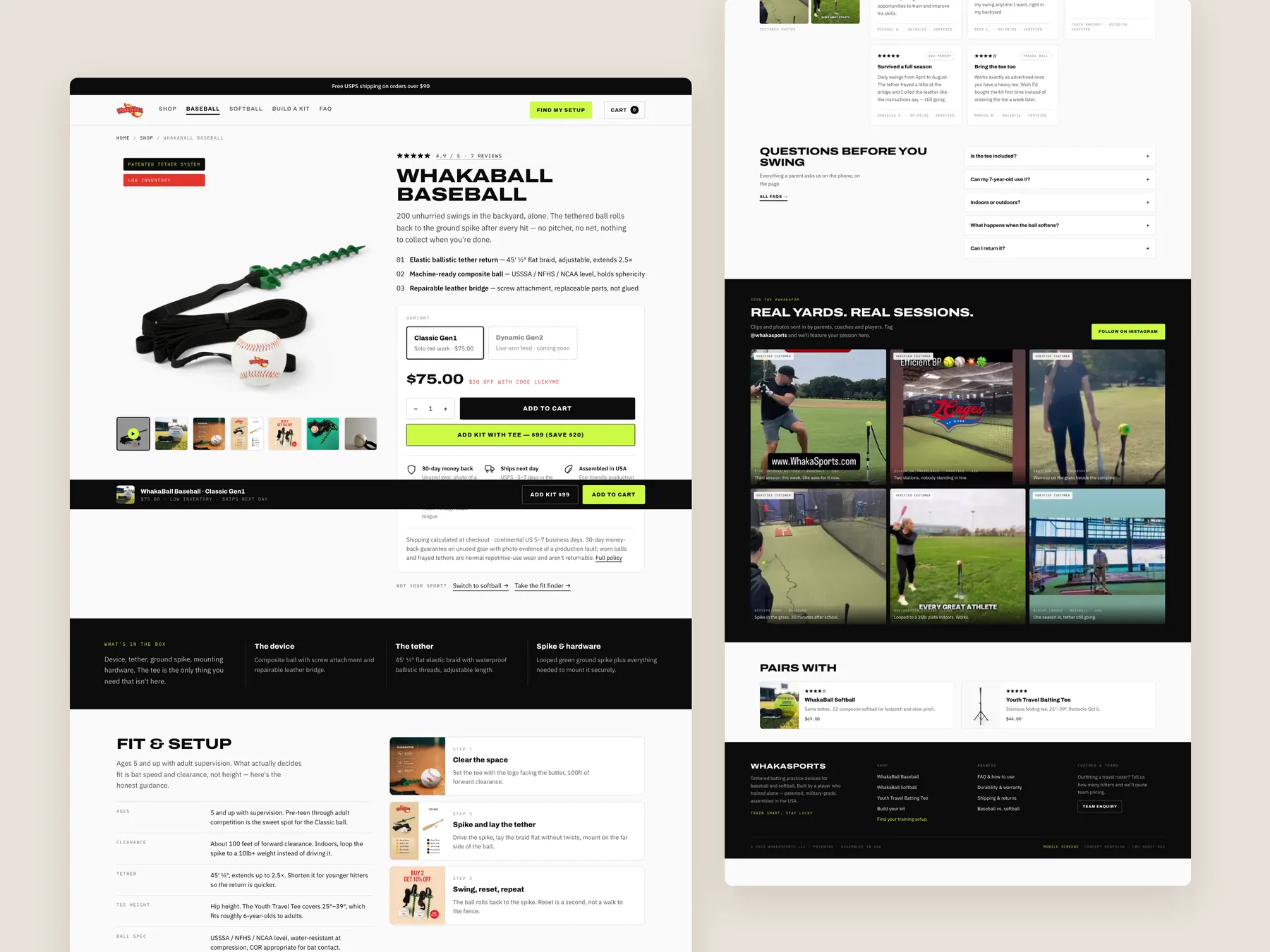 WhakaSports concept redesign: Product page, two tall columns
