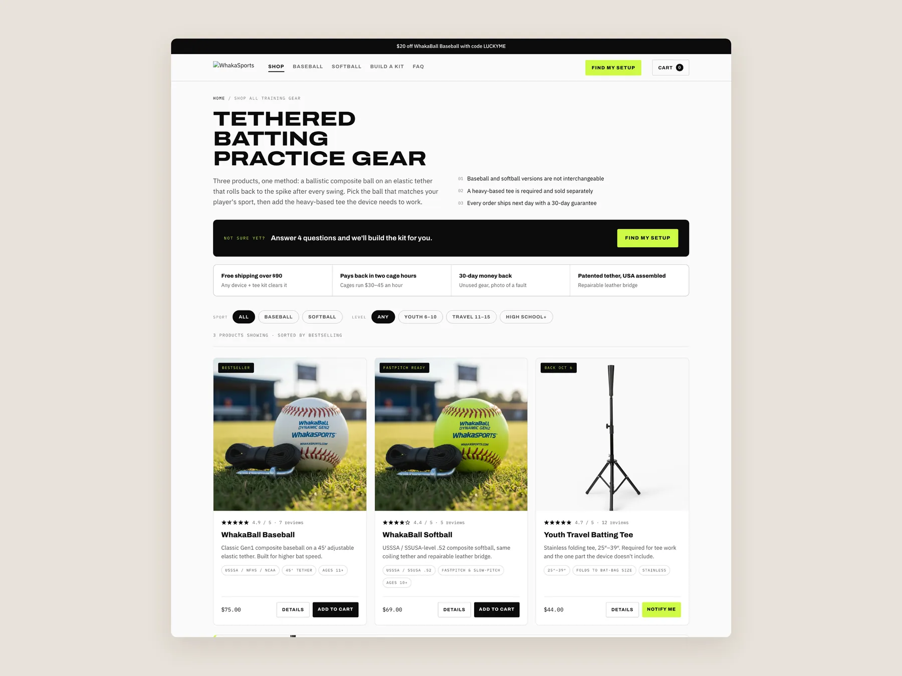 WhakaSports concept redesign: Collection page first screen