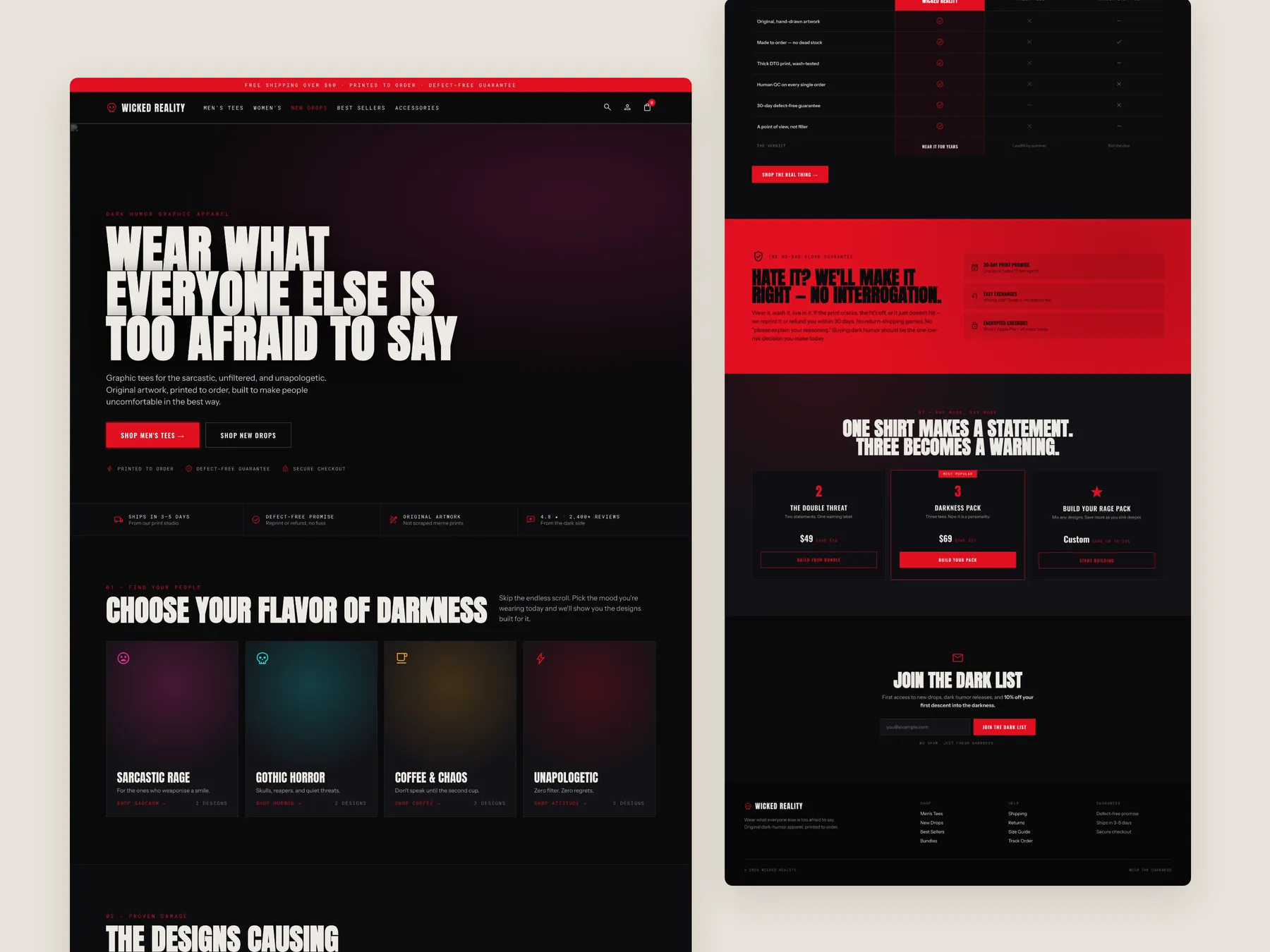 Wicked Reality concept redesign: Homepage, two tall columns