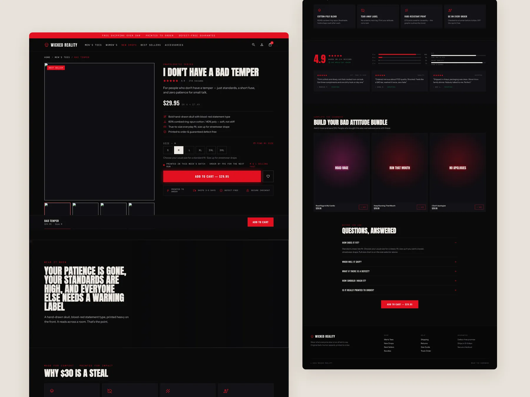 Wicked Reality concept redesign: Product page, two tall columns