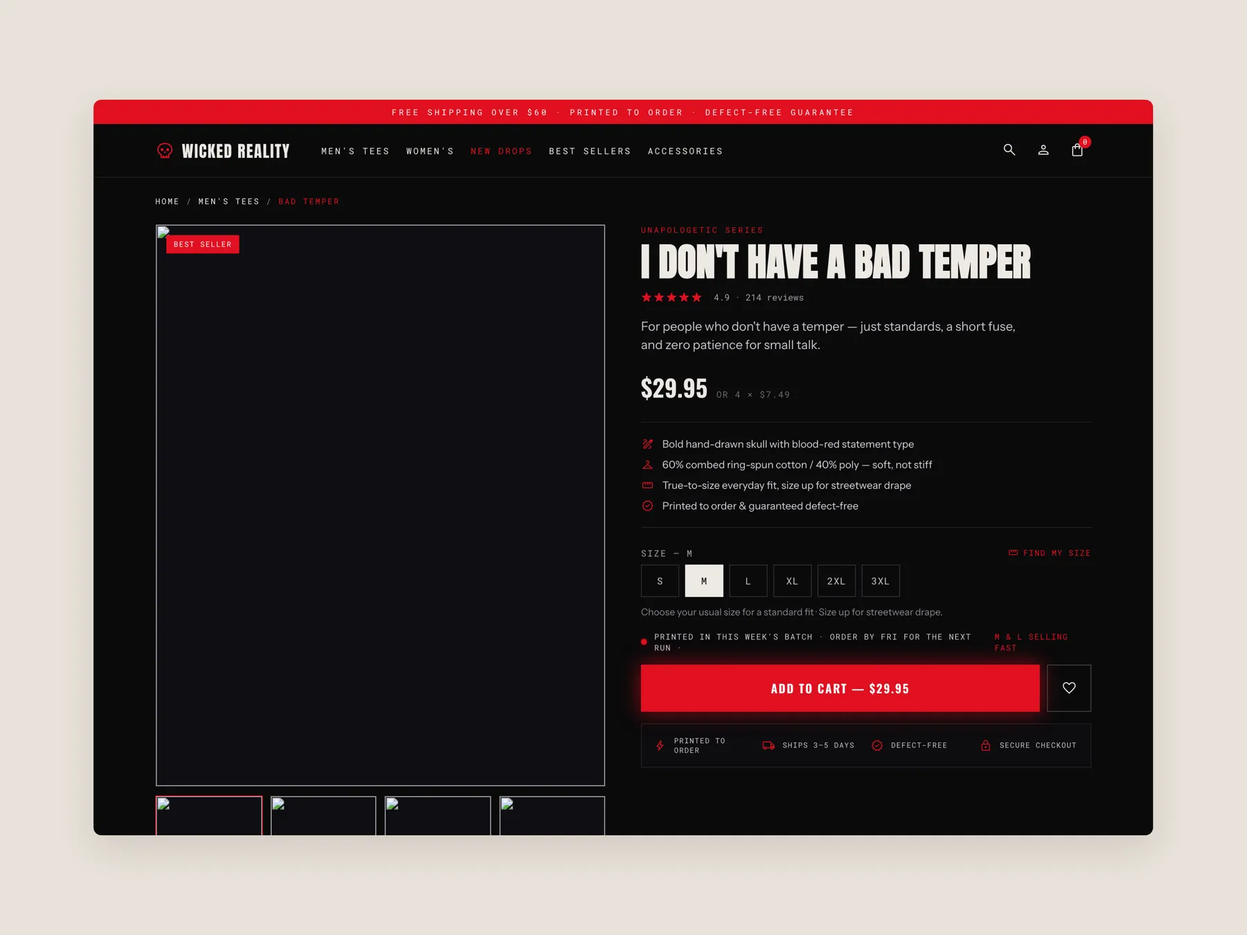 Wicked Reality concept redesign: Product page first screen: header and buy box