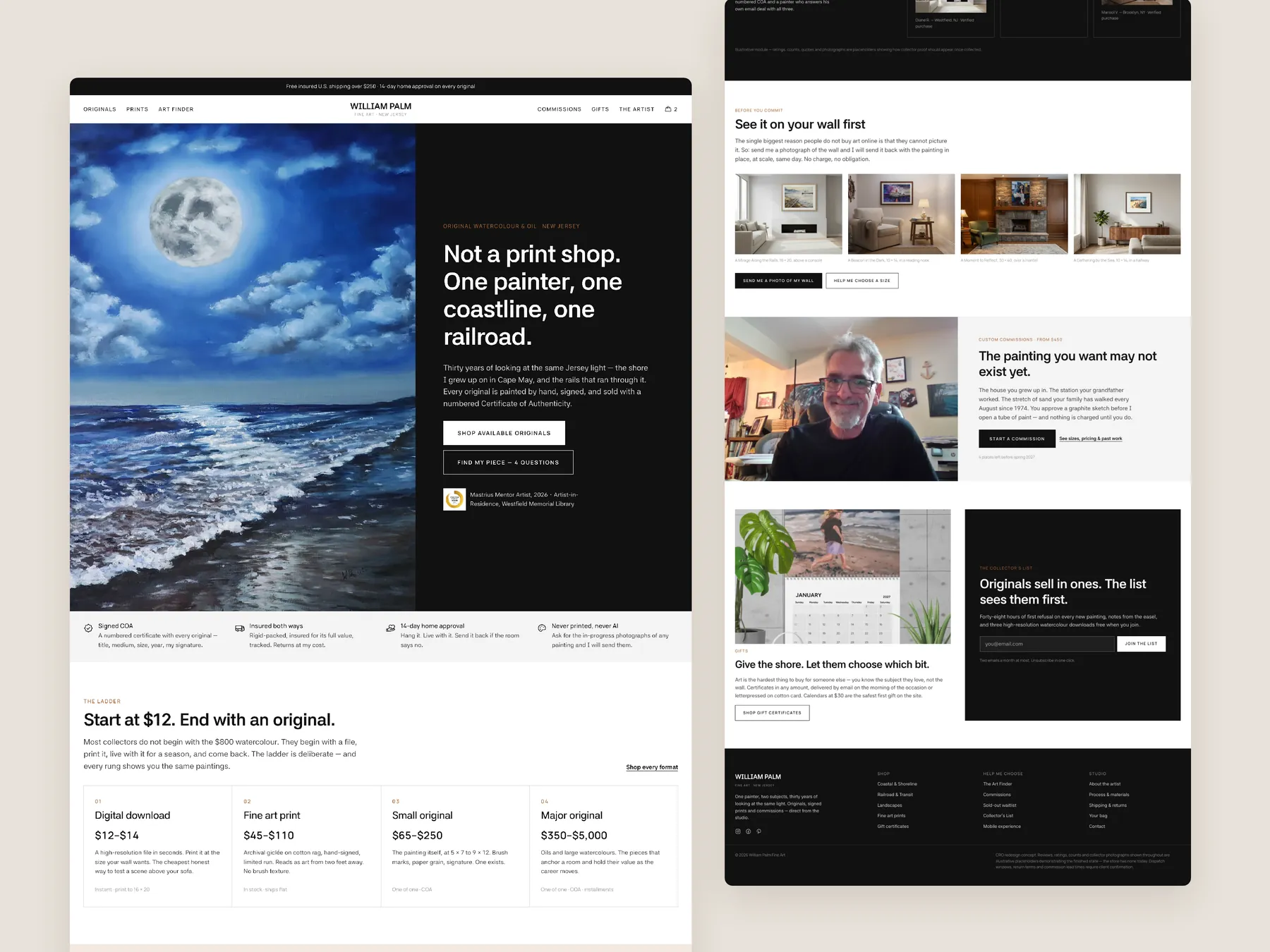William J. Palm concept redesign: Homepage, two tall columns