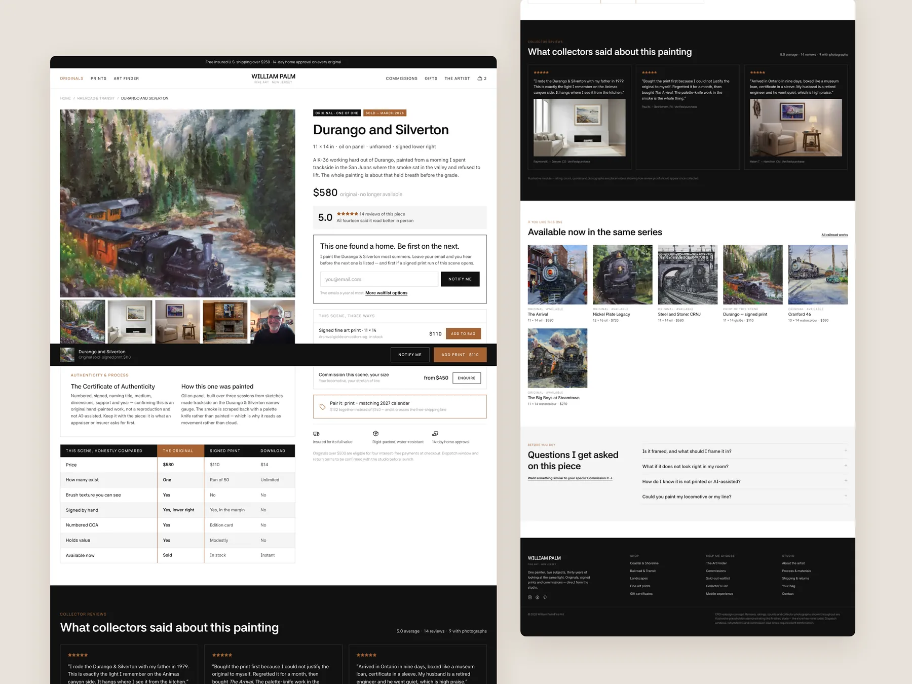William J. Palm concept redesign: Product page, two tall columns