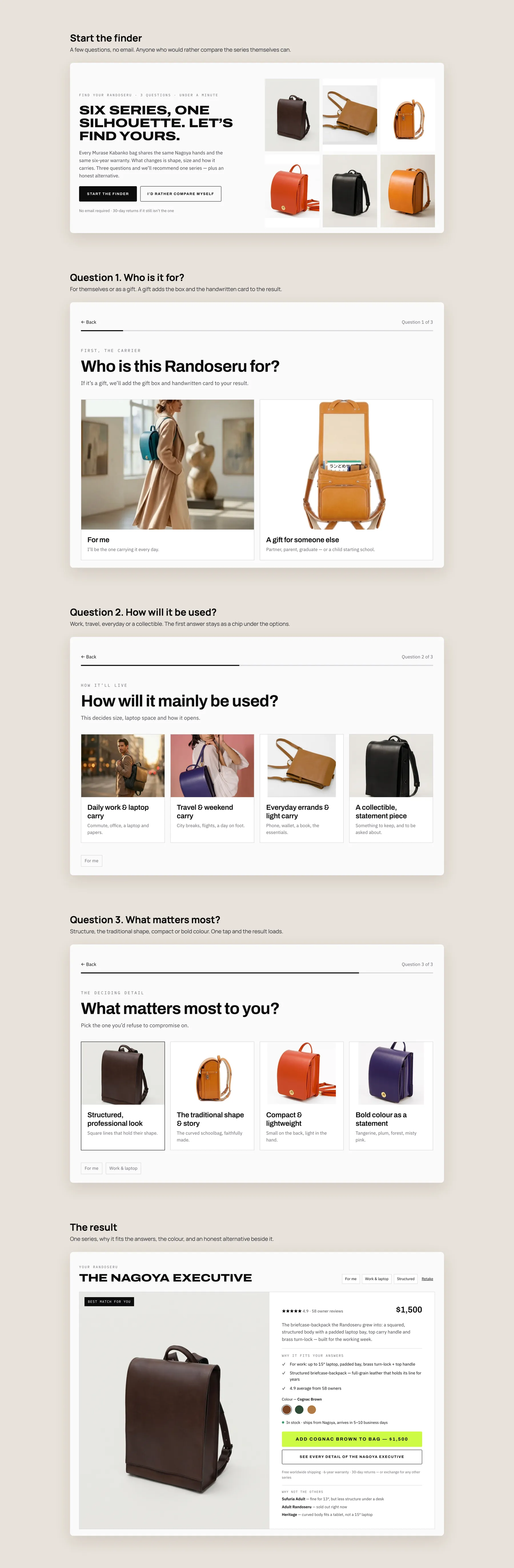 Zen Quality Backpacks concept redesign: Find your Randoseru, step by step